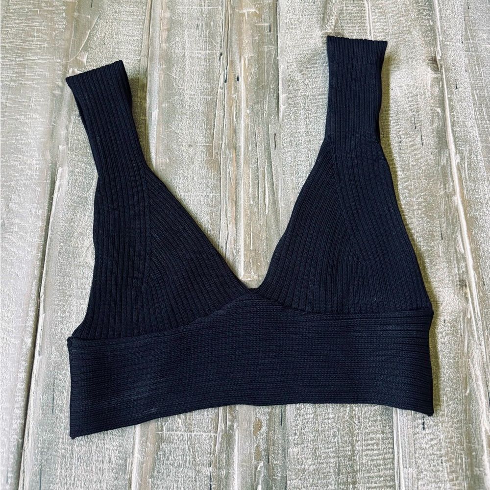 Anthropologie Black Ribbed Bra Top S